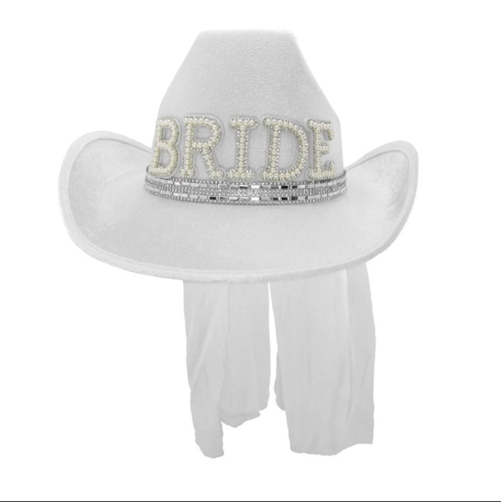 Western Bride to Be Cowgirl Hat With Veil -Bachelorette Party Supplies, One Size
